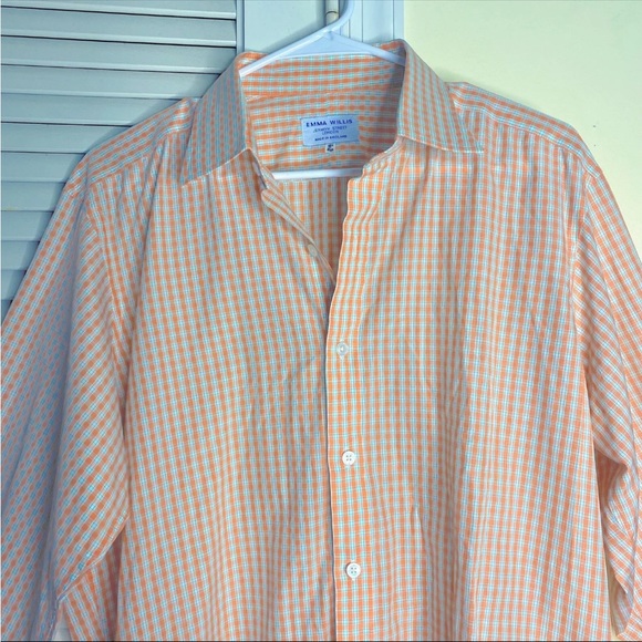 Emma Willis Orange Button Down Long Sleeve Dress Shirt, 16” Mens Check, England - Picture 5 of 10